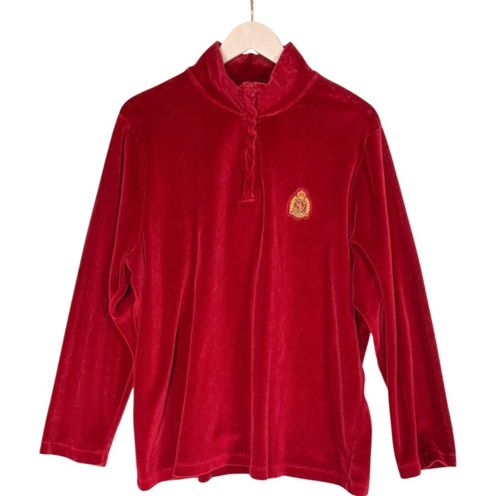 Vintage Lauren Ralph Lauren Red Velour Crest Top – Size 2X